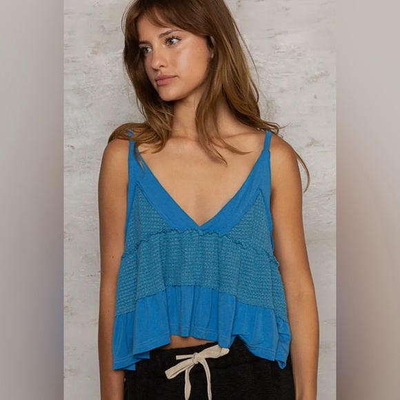 POL Tops - New POL Pacific Blue Lightweight V-Neck Babydoll Tank Top
